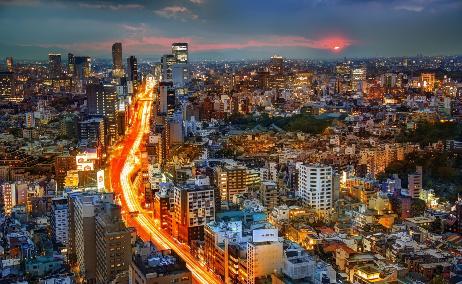 tokio puesta de sol edificio panorama carretera japón ciudad nocturna