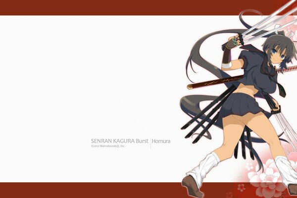 Seifuku homura with katana and sword