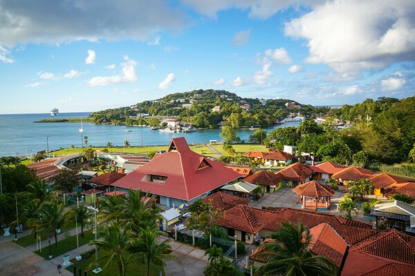 View of the houses and the beach. caribbean sea