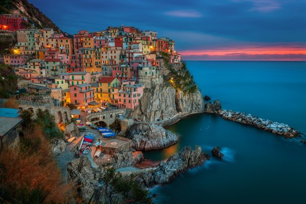 An ancient city in Italy by the Manarola sea