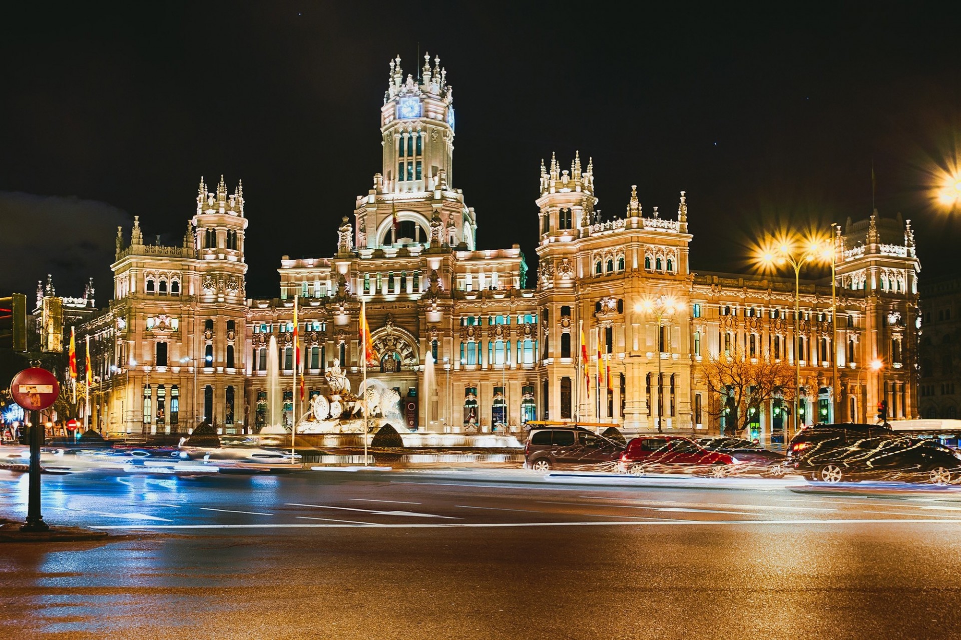 lichter asphalt nacht madrid stadt gebäude straße spanien architektur autos