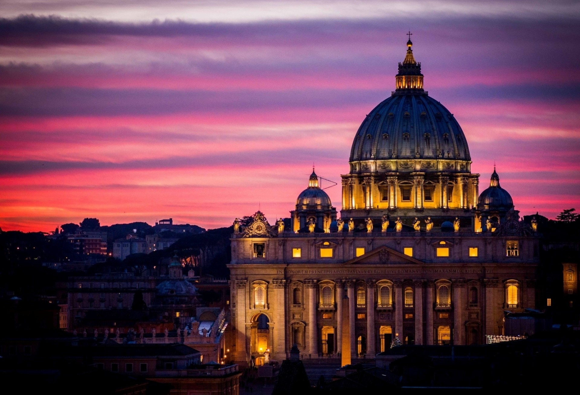 catedral de san pedro arquitectura puesta de sol ciudad roma noche cielo ciudad del vaticano italia