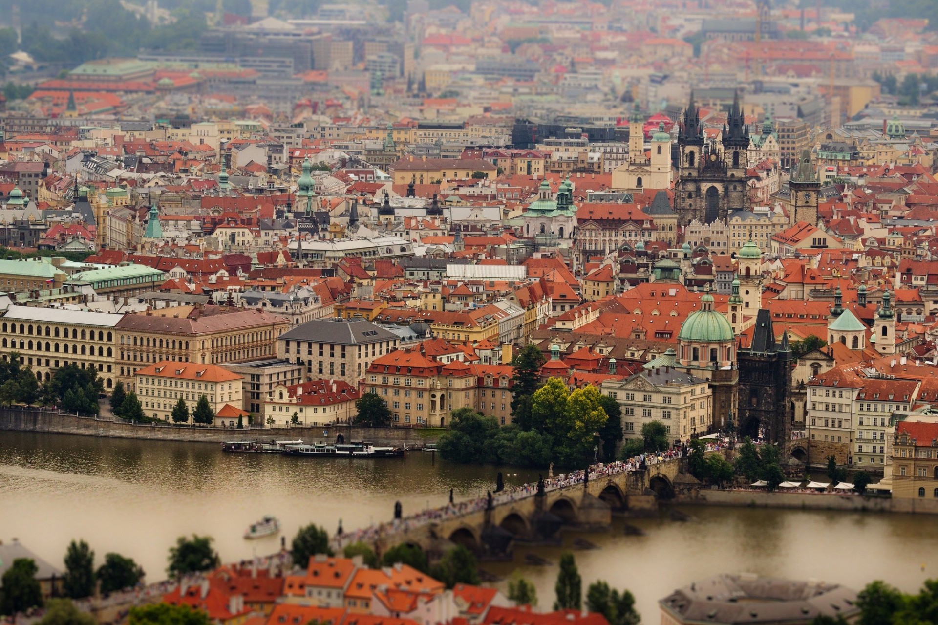 wełtawa most karola rzeka most budynek panorama czechy praga