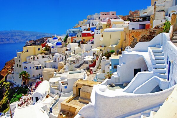 Sunny Santorini by the sea