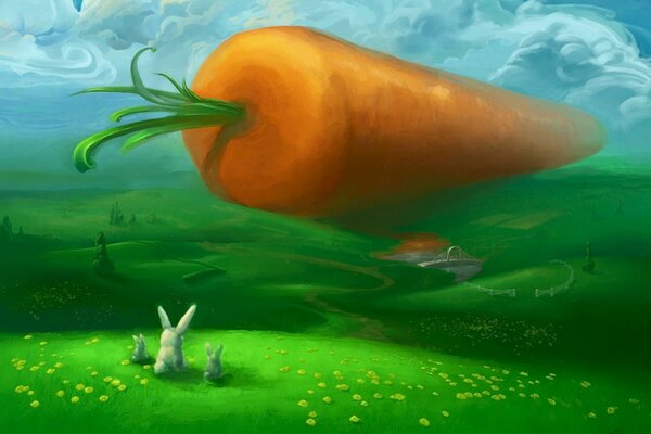 Dibujo de una zanahoria grande en las colinas