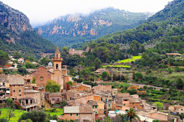 Beautiful buildings located in the mountains