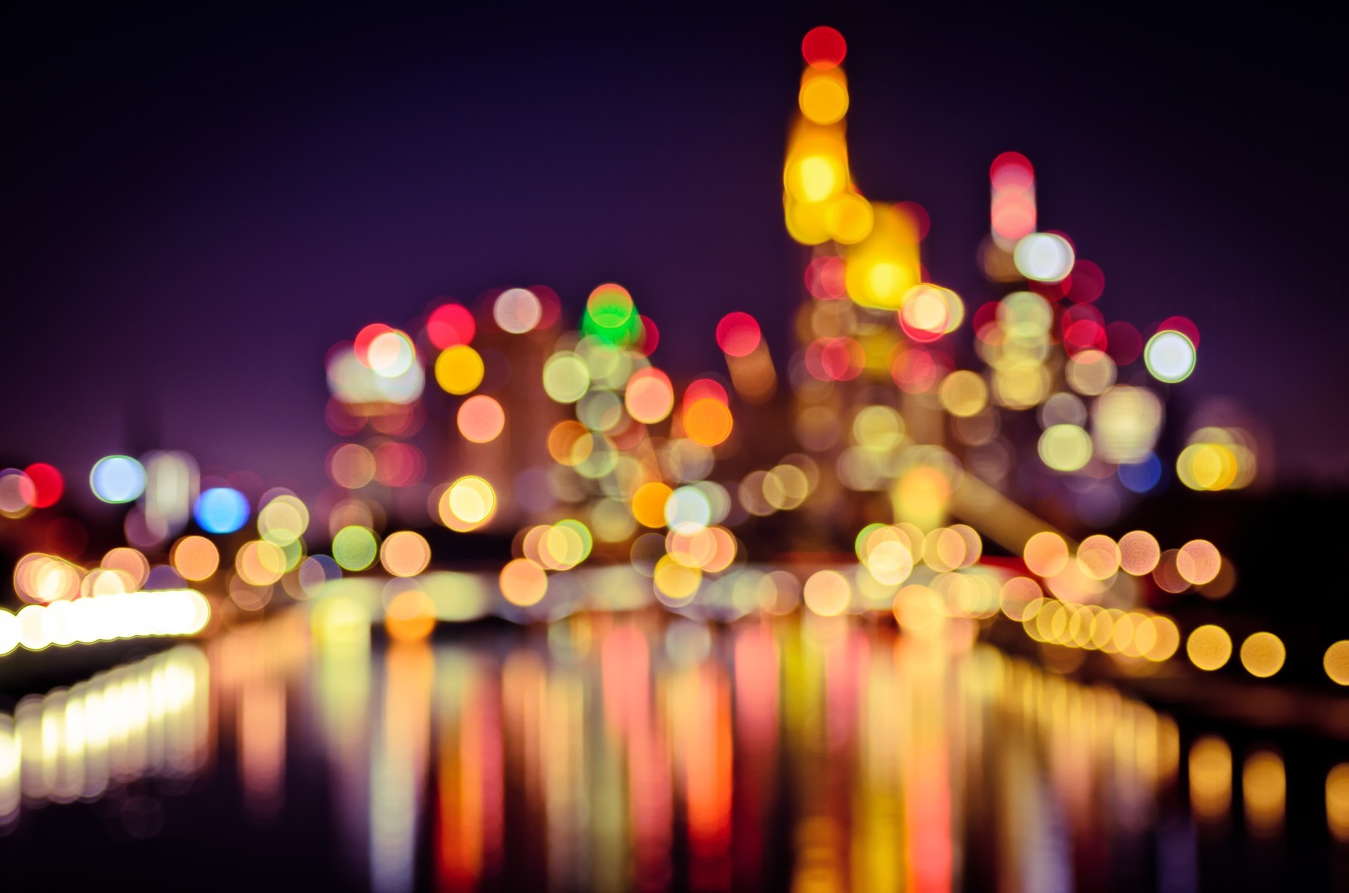 światła noc frankfurt nad menem bokeh miasto niemcy