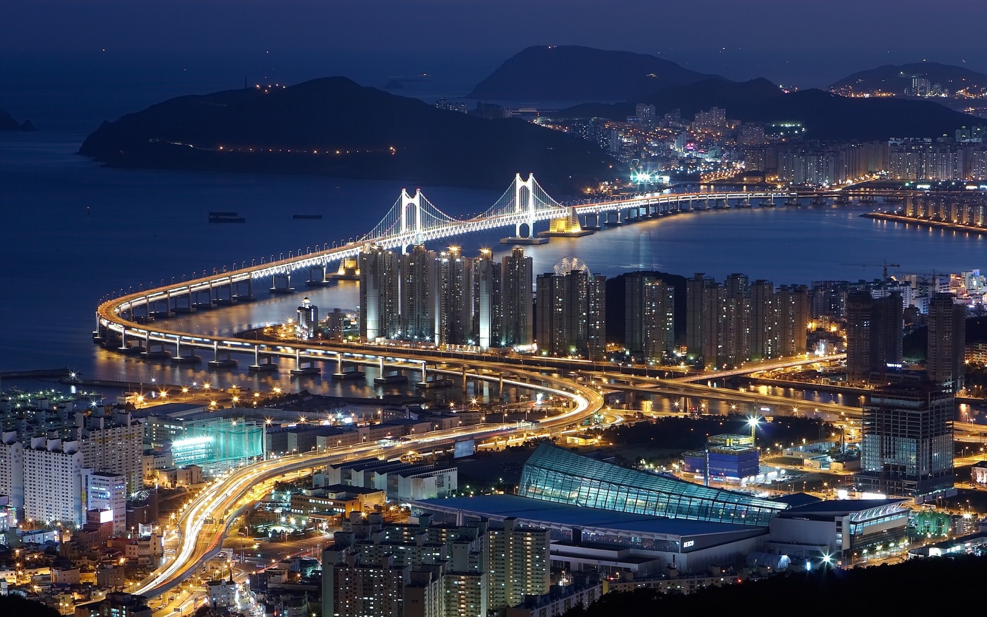 night hdr bridge top view south korea busan