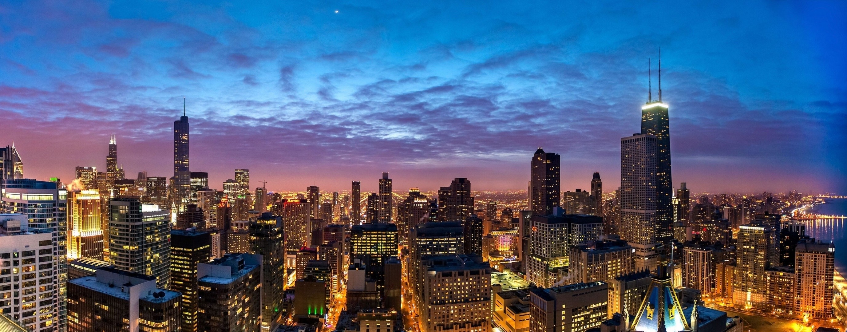 chicago skyscraper panorama building night city