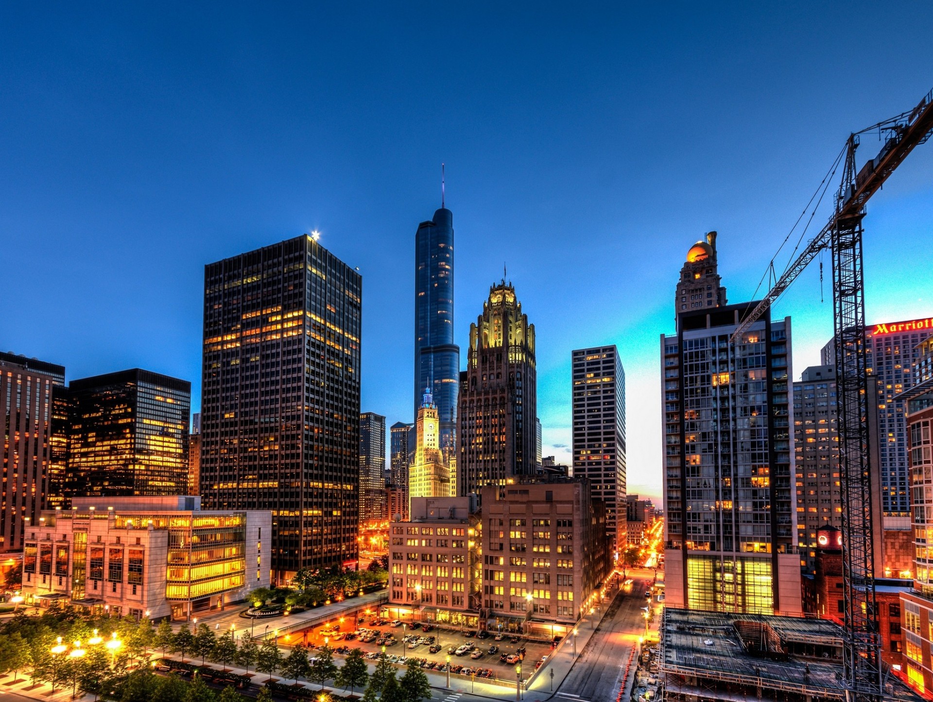 luces chicago ciudad alto estados unidos árboles rascacielos illinois carretera noche edificio iluminación llinois luz hogar