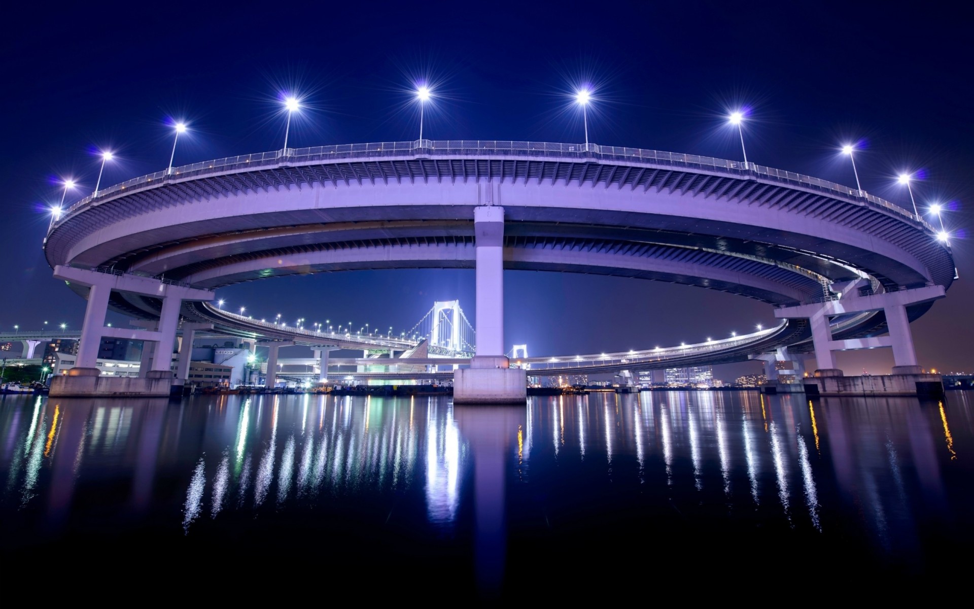 nuit ville pont tokyo phares japon