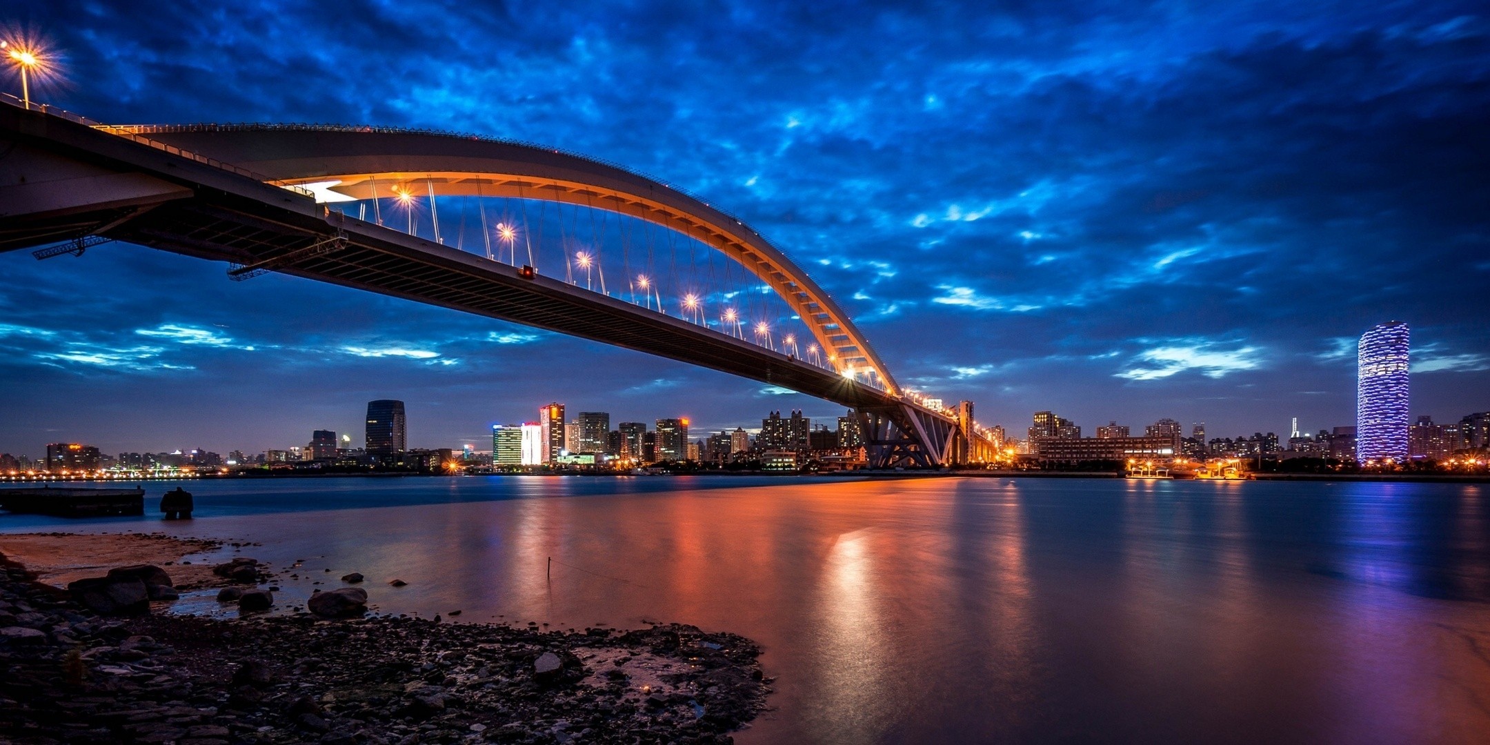 huangpu river china shanghai night city bridge