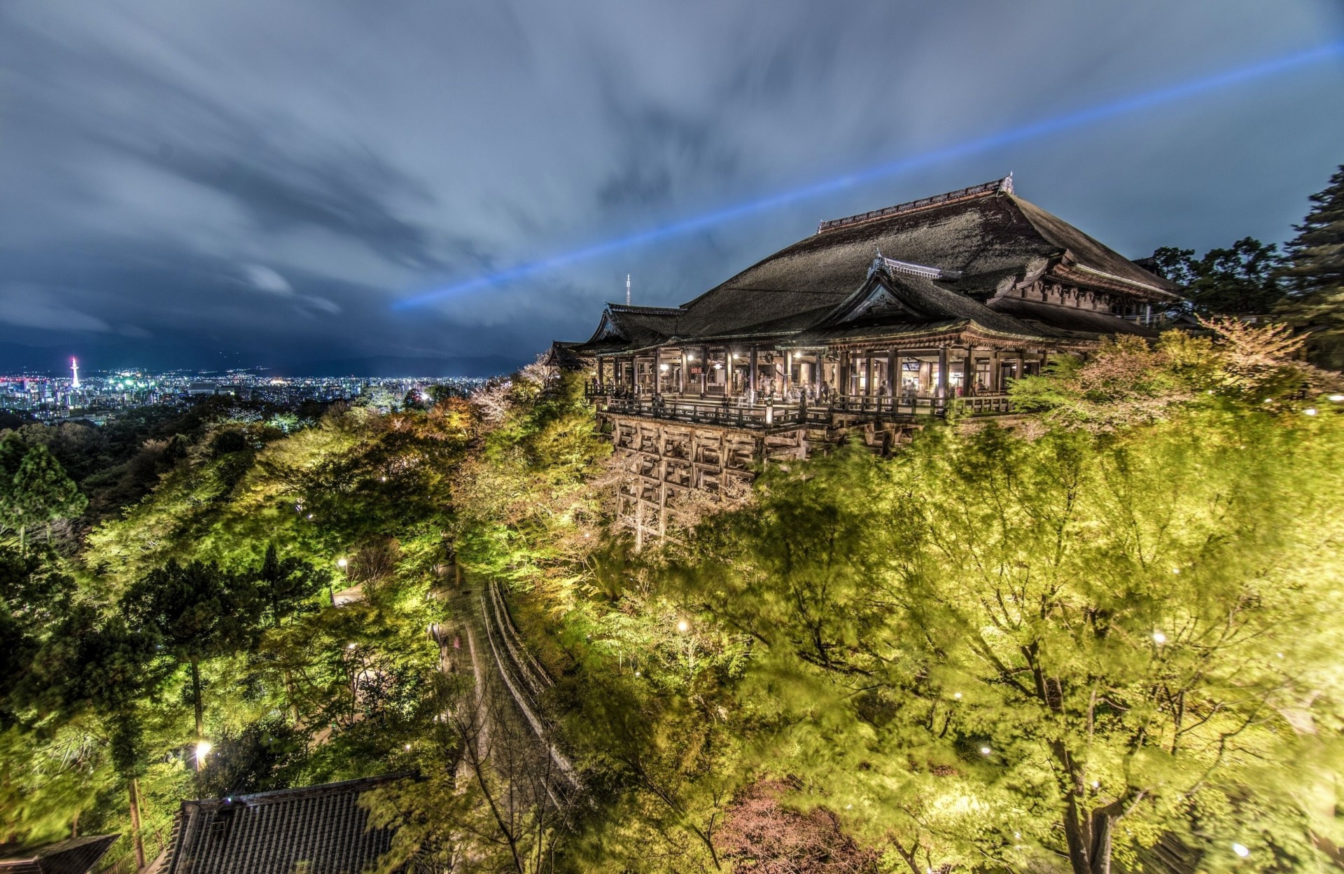 temple arbres tokyo panorama kyoto ville de nuit kiyomizu-dera japon