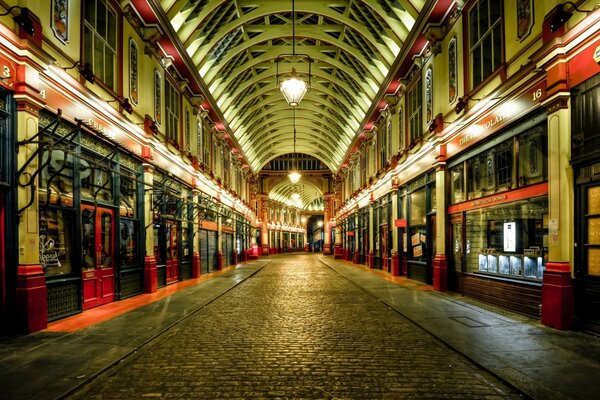 The street of Underground London in the light of lanterns
