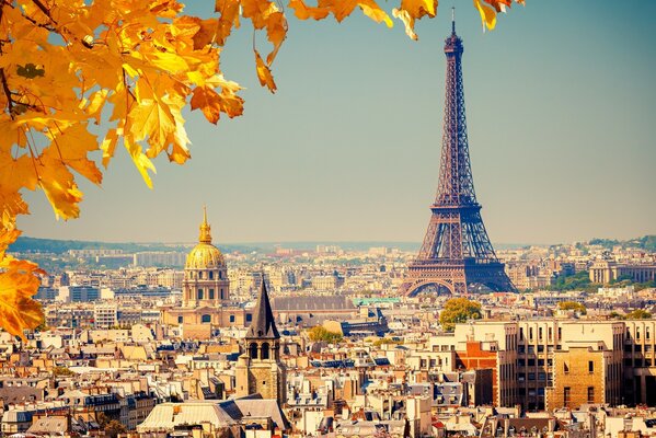 Vista de otoño de la torre Eiffel en París