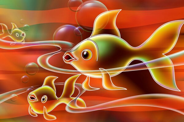 Zeichnung von kleinen Fischen mit Blasen