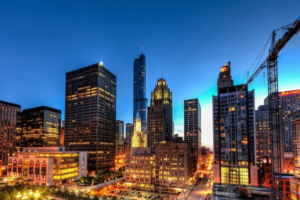 Luces de la noche de la ciudad de Chicago