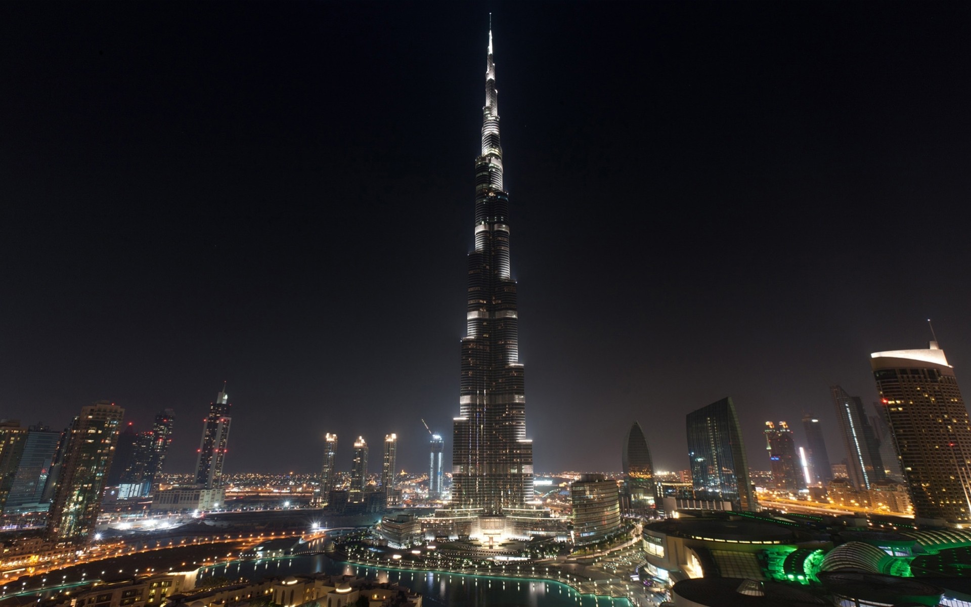 dubai burj khalifa luce notte nero città