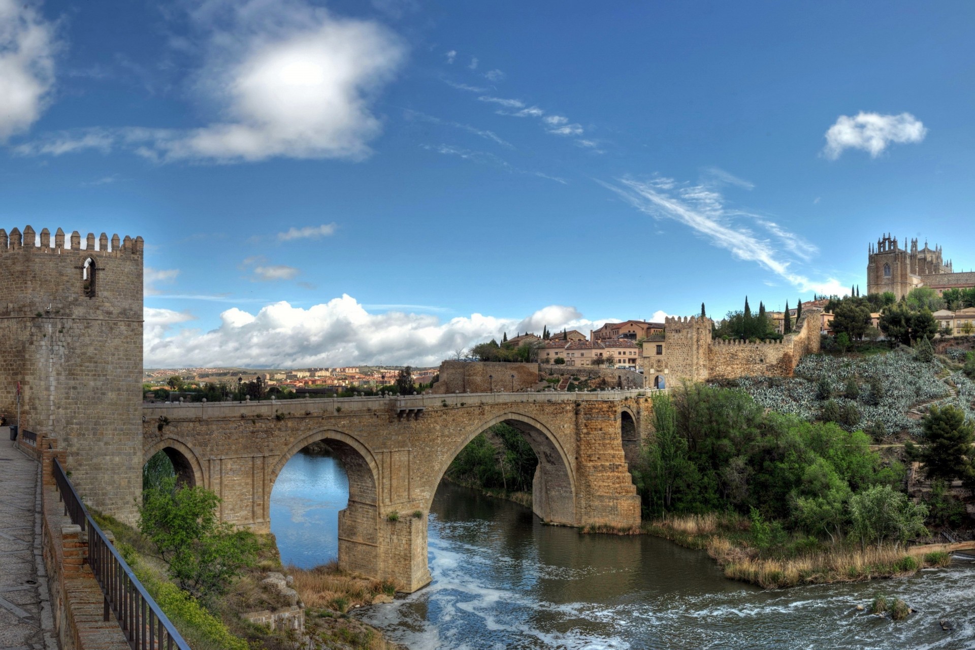 town. river bridge spain cities fortre