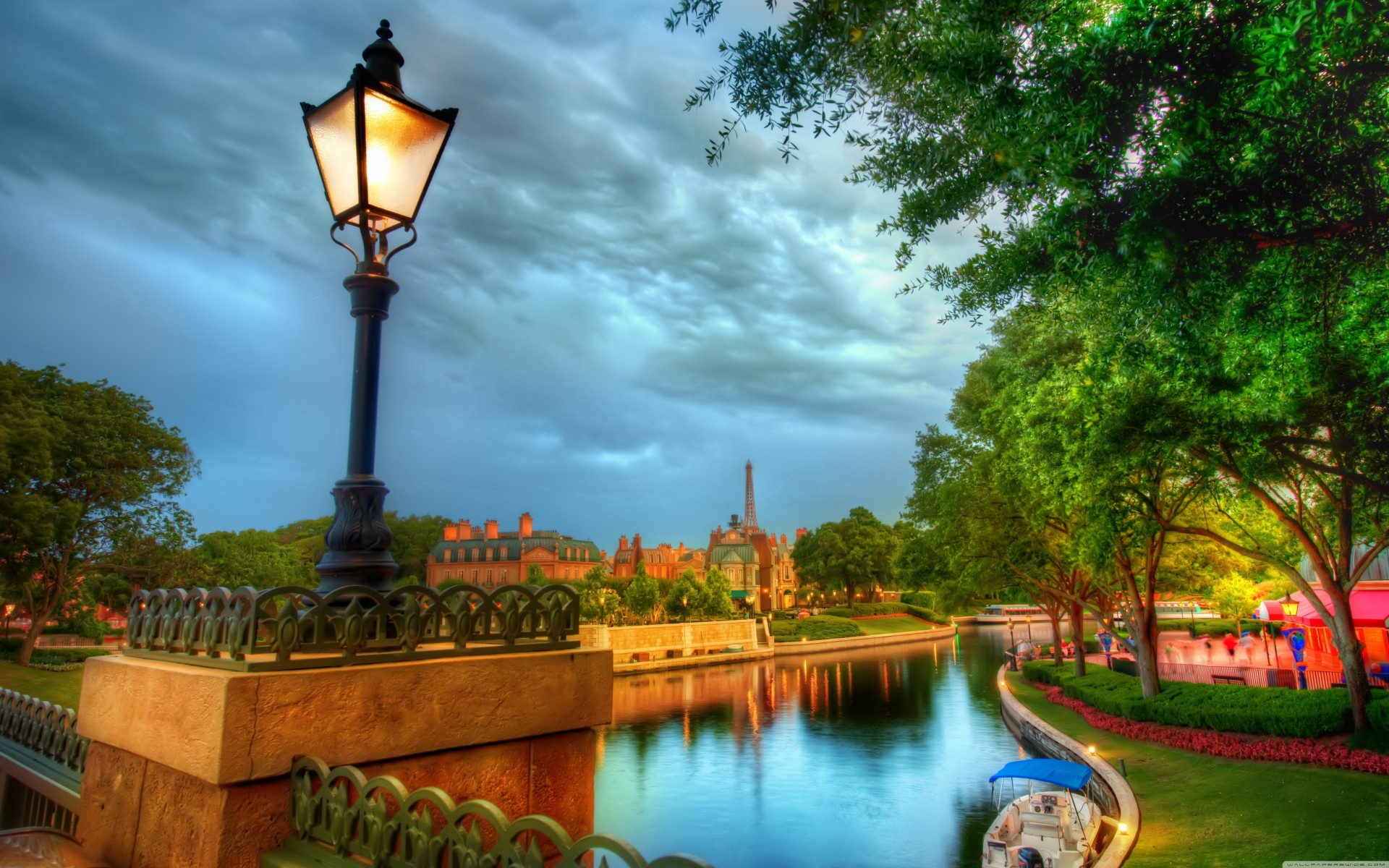 noche canal lámpara josefov jardines francés agua