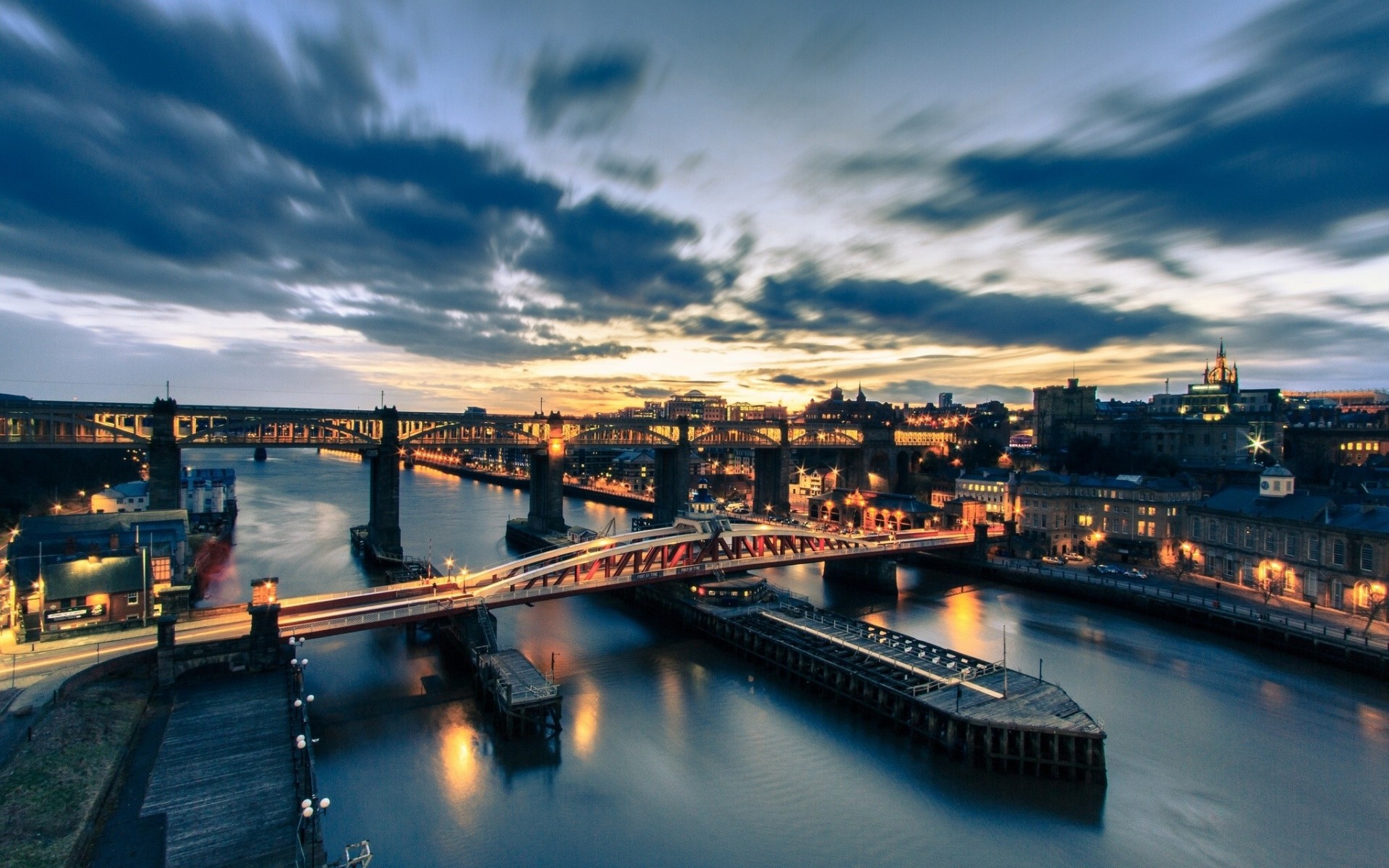 fluss brücke england newcastle nachtstadt