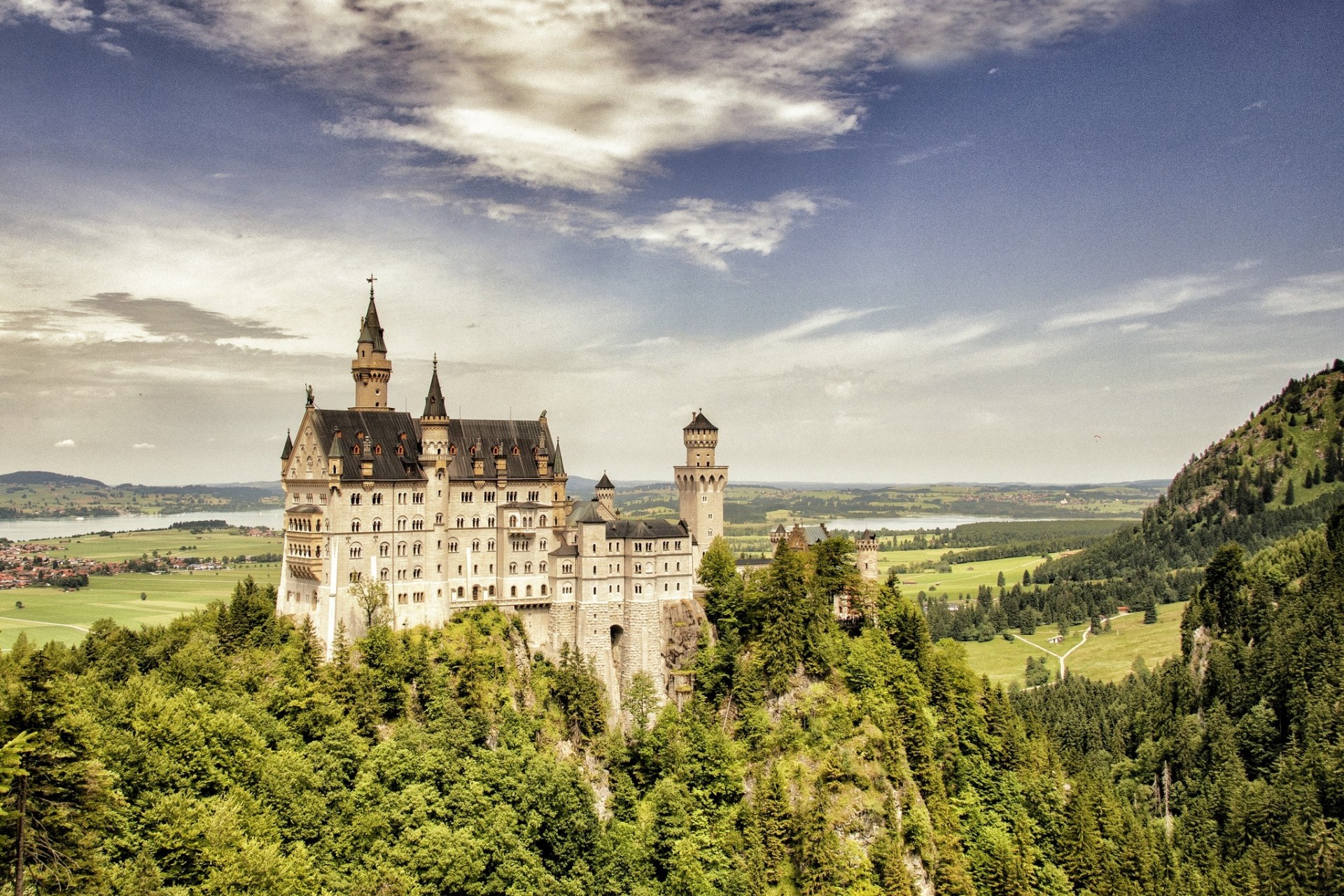 landscape lock forest bavaria germany renovation neuschwanstein castle rock