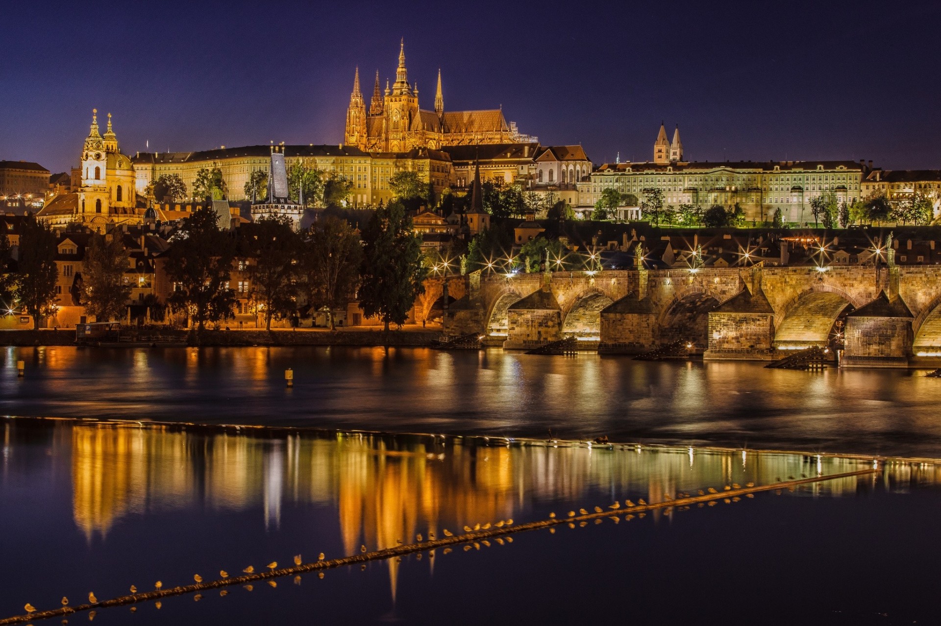 charles bridge river bridge river vltava czech republic prague night city