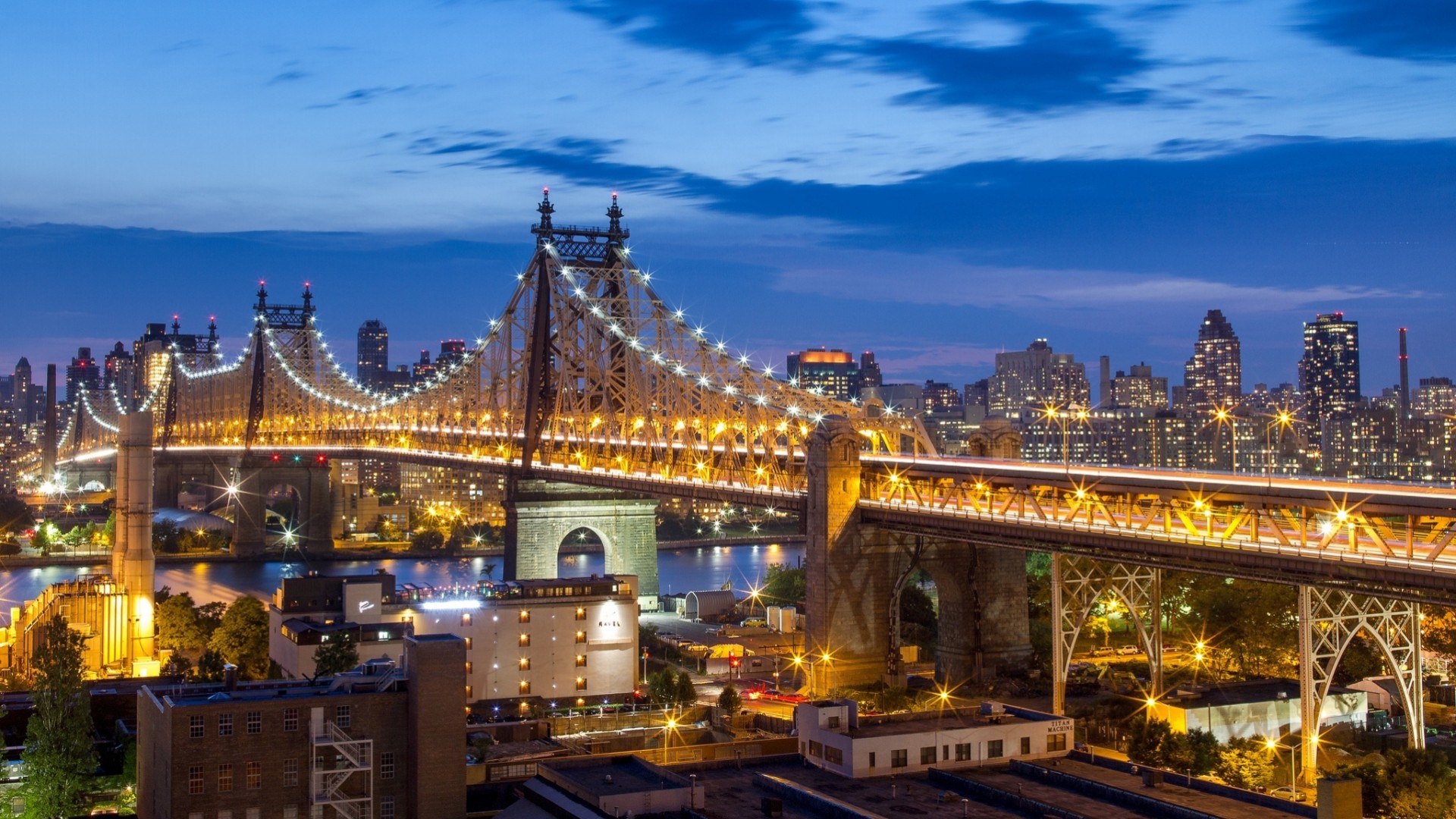 manhattan puente de queensboro nueva york puente ciudad de la noche