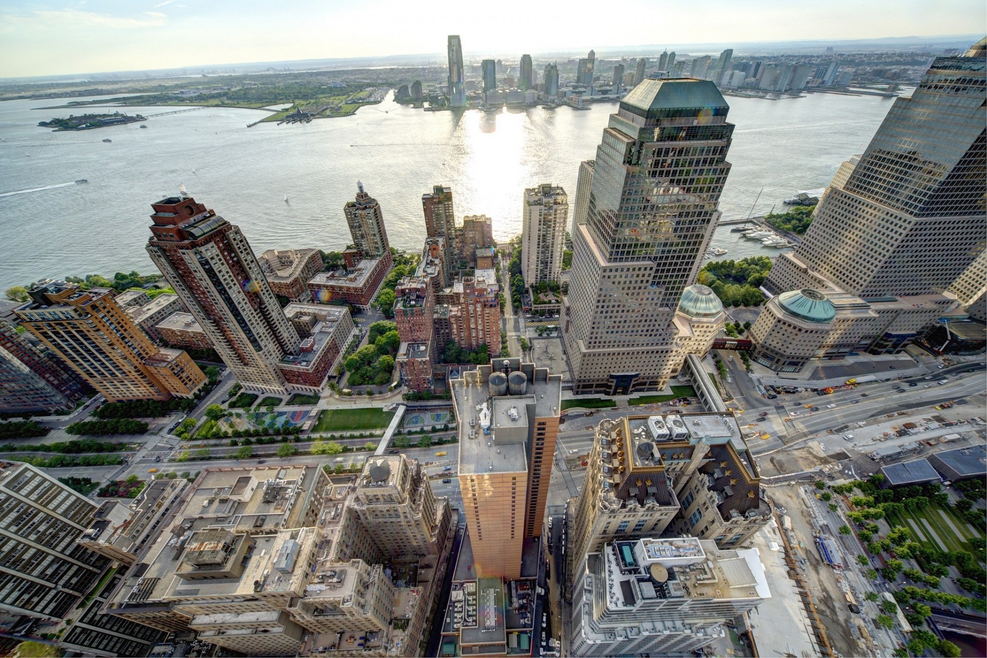 lower manhattan fiume new york grattacieli panorama fiume hudson costruzione manhattan fiume hudson