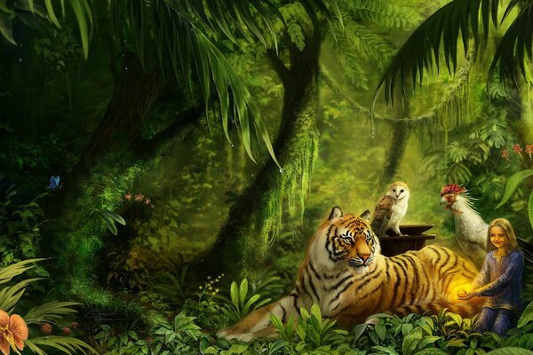 Tiger in the jungle. Beautiful drawing