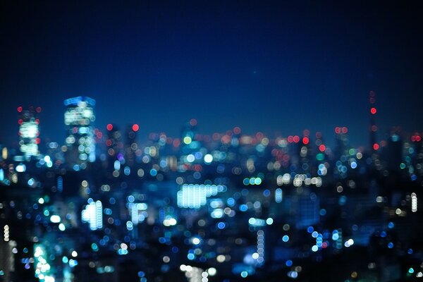 Blue lights of the night city