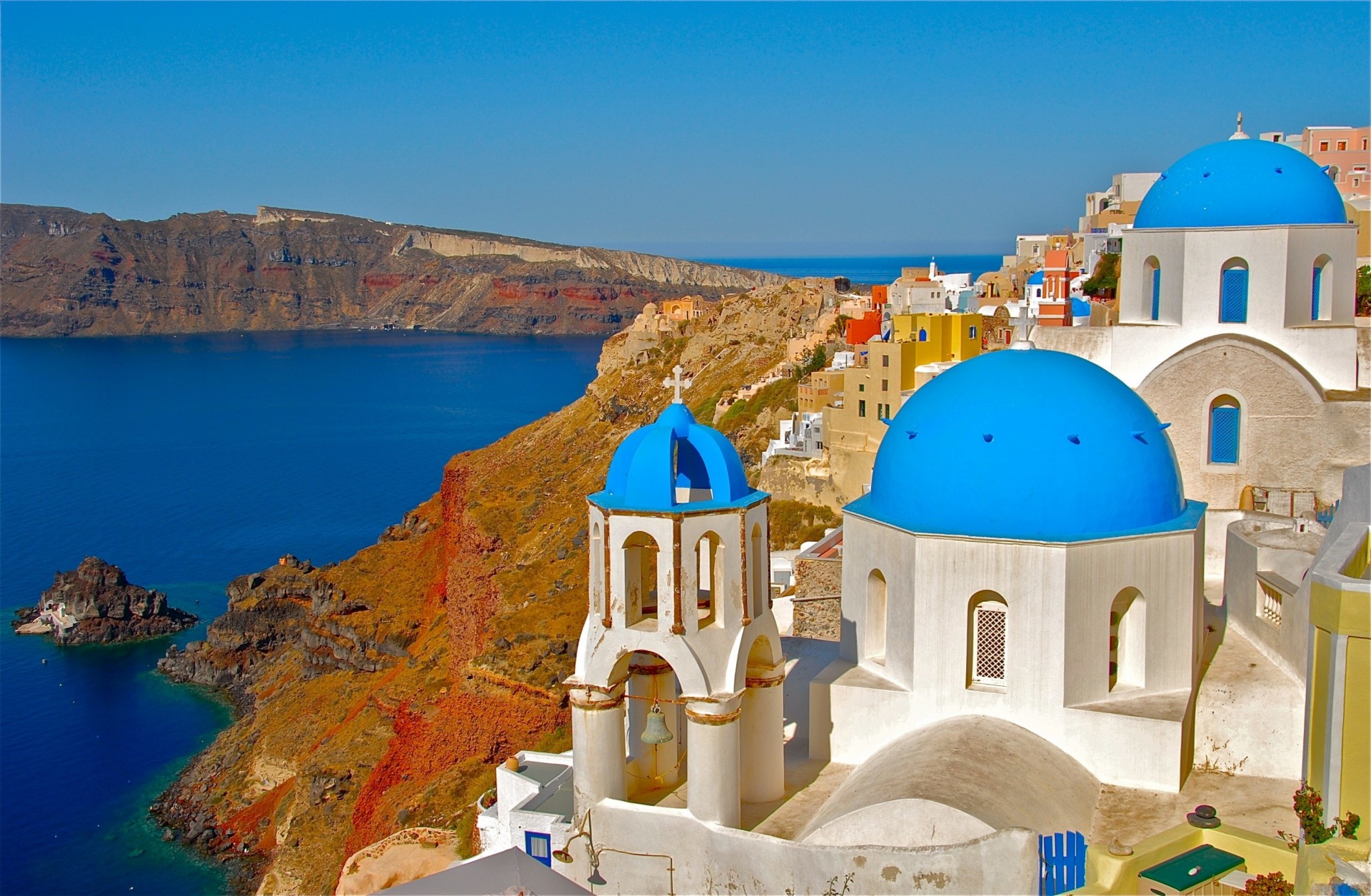 kirche küste meer griechenland santorin oia ägäis felsen