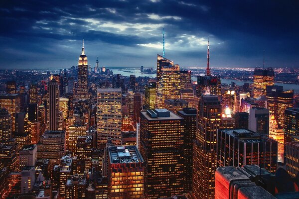 Ciudad nocturna en Estados Unidos nueva York