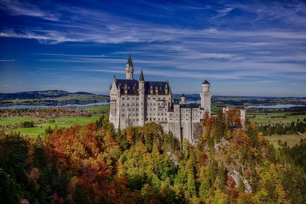 Ein Schloss inmitten eines dichten Waldes