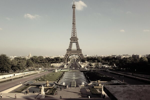 Eiffel Tower in summer sepia