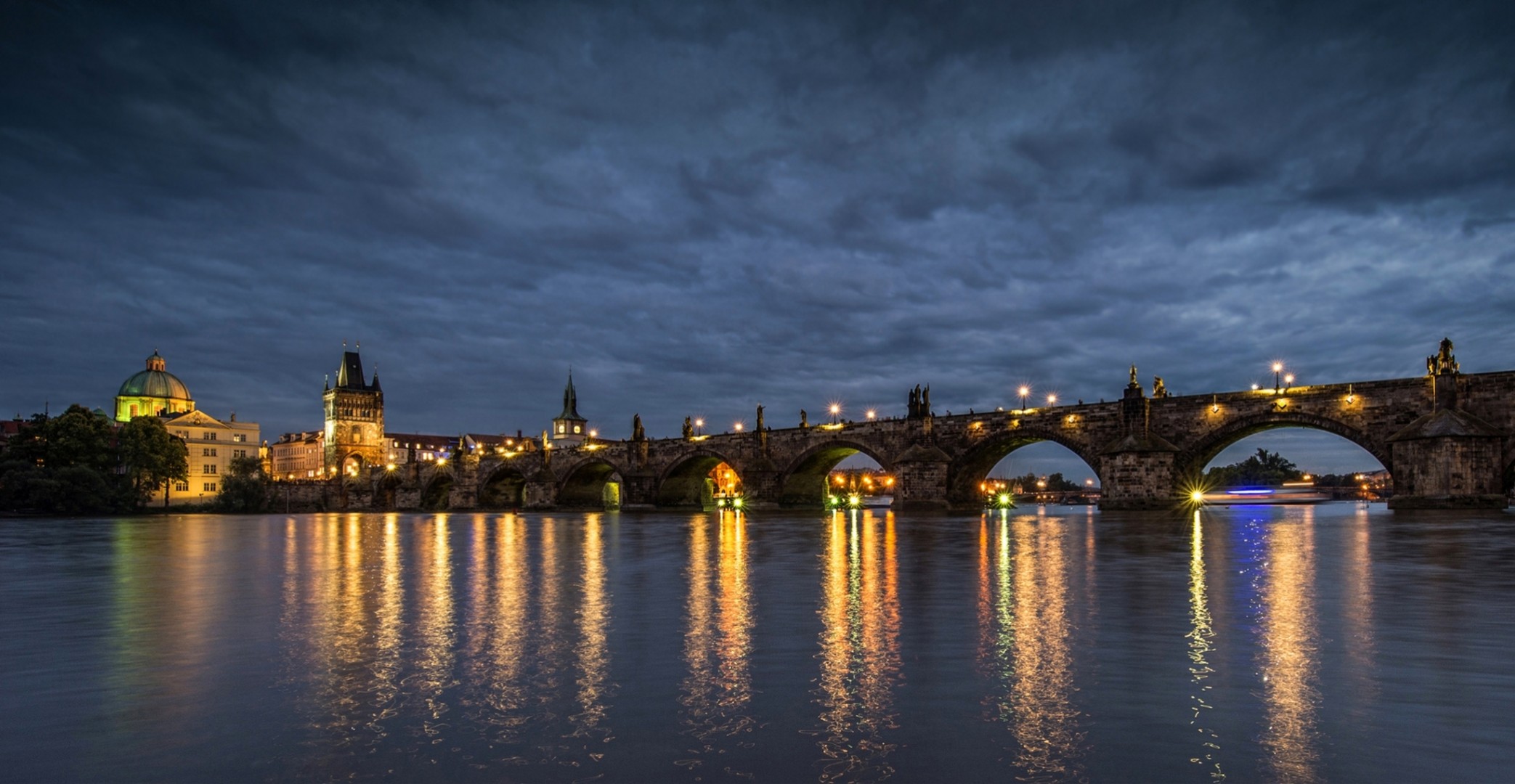 vltava lights charles bridge river reflection light city night sky czech republic prague czech republic