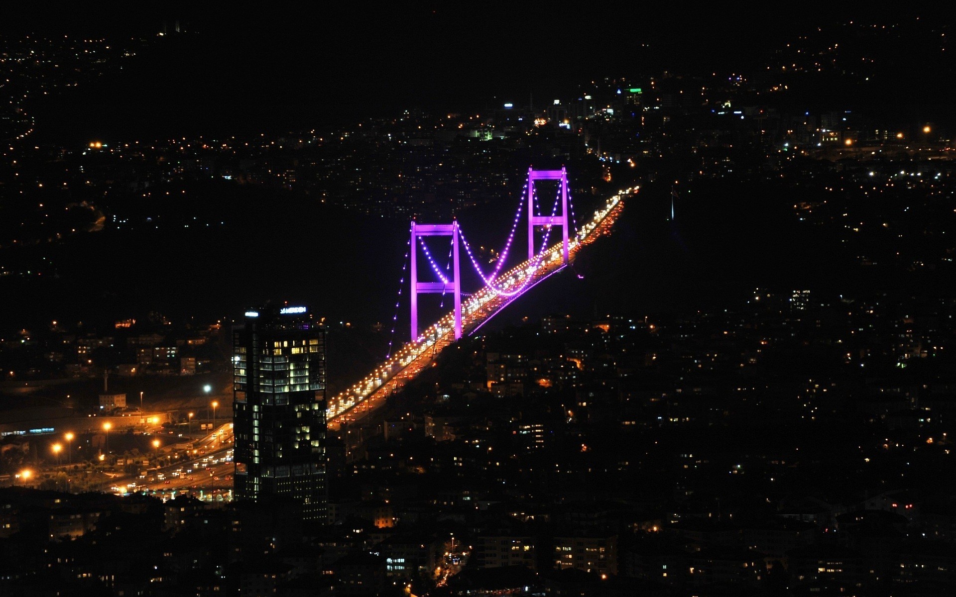 luz estambul noche negro puente turquía ciudad