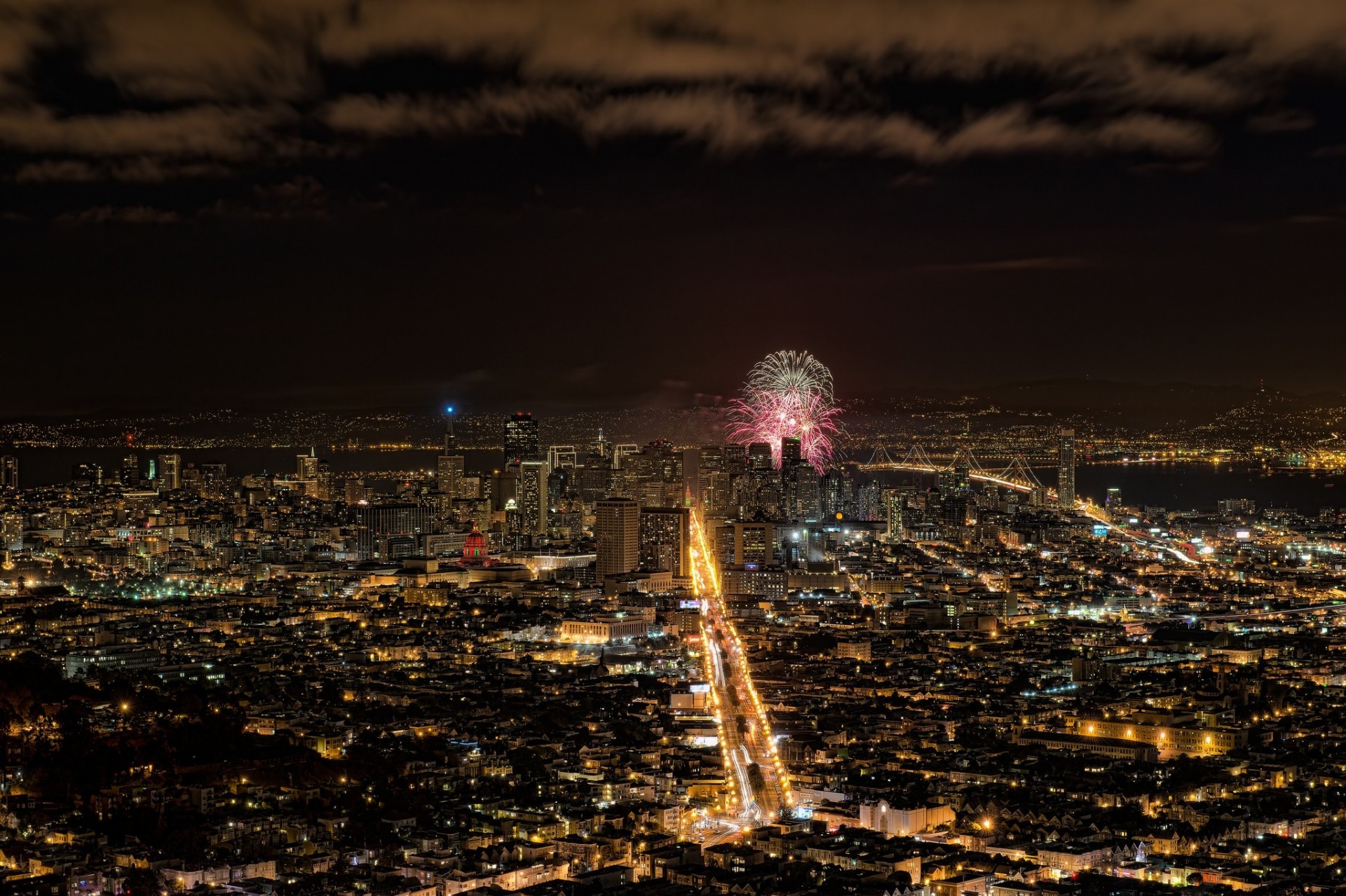 estados unidos noche fuegos artificiales panorama cielo edificio ciudad san francisco casa california