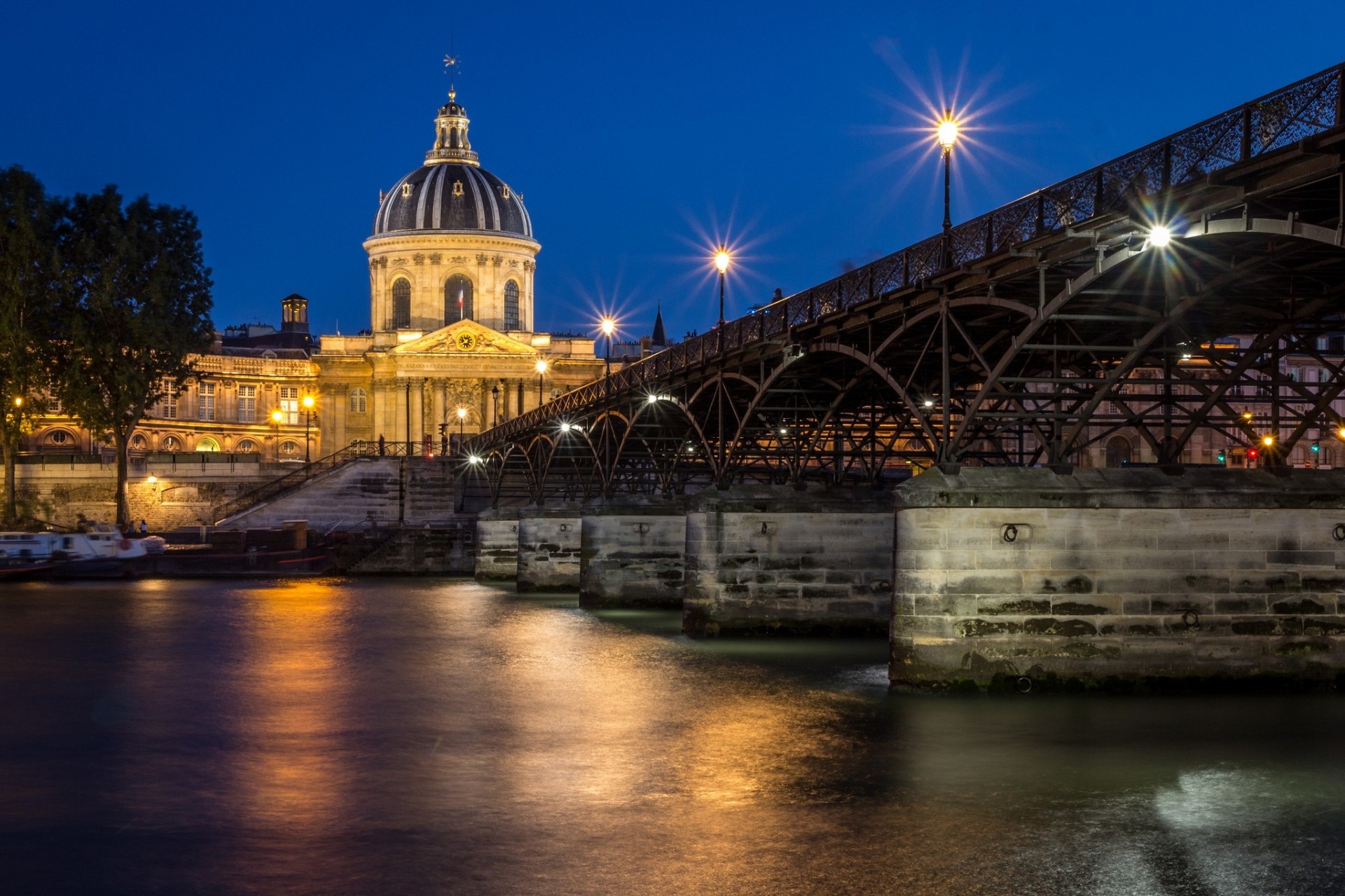 nacht fluss frankreich brücke paris stadt boote