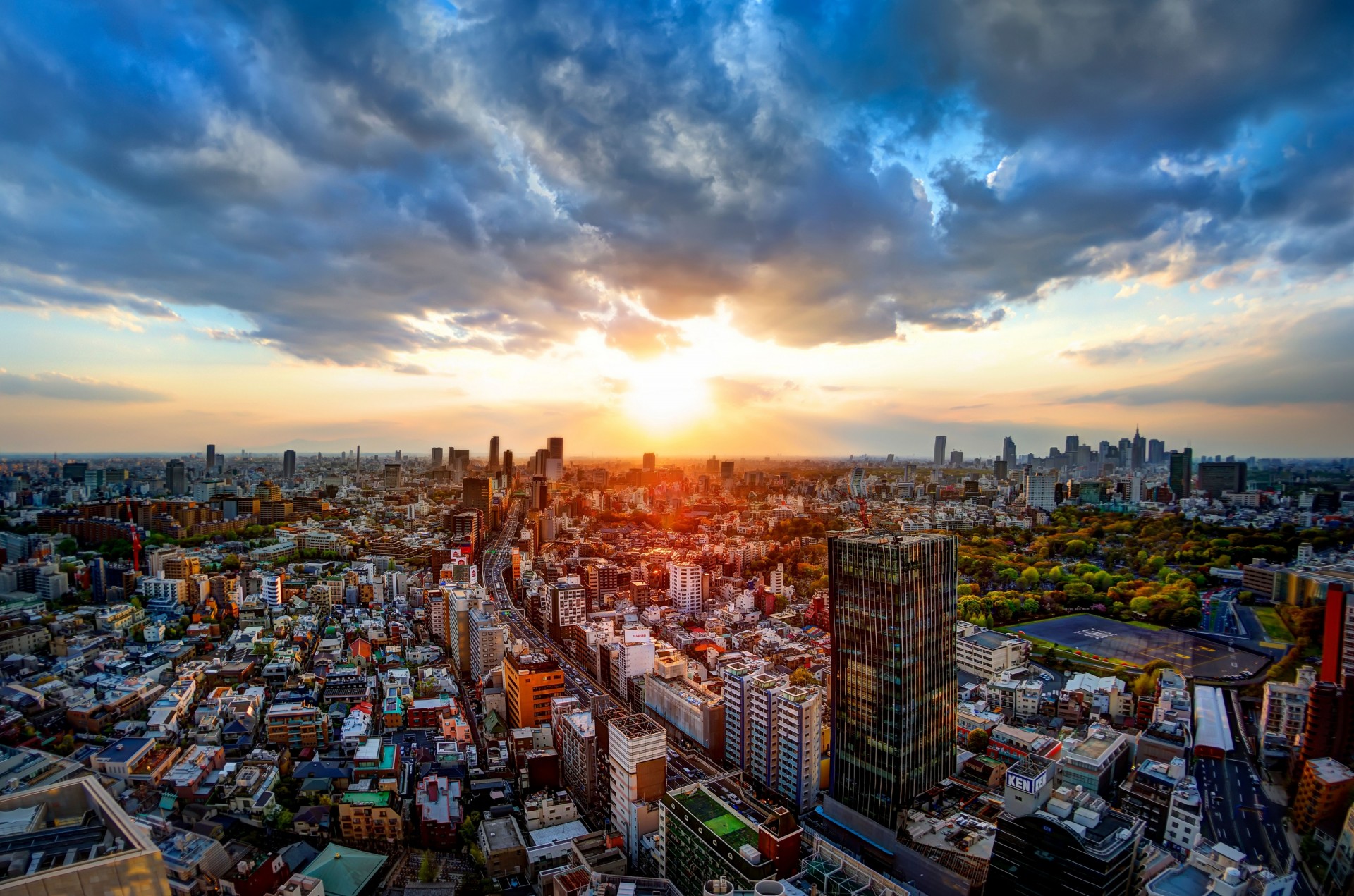 tokio sonnenuntergang straße panorama gebäude japan