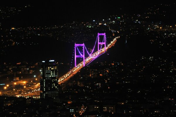 Istanbul night black bridge