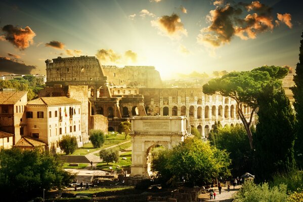 Morning sunrise over the Colosseum