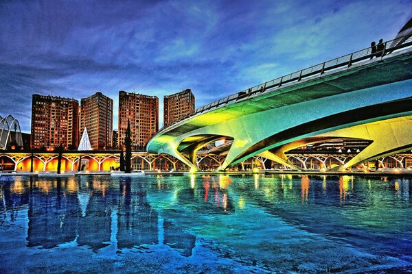 Nacht Stadt Valencia Wasser