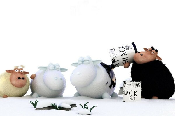 Funny sheep Art White&Black