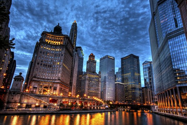 Чикаго фото ночное небо небоскребы