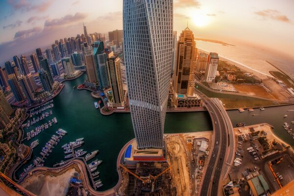 Dubai City skyscrapers bird s flight