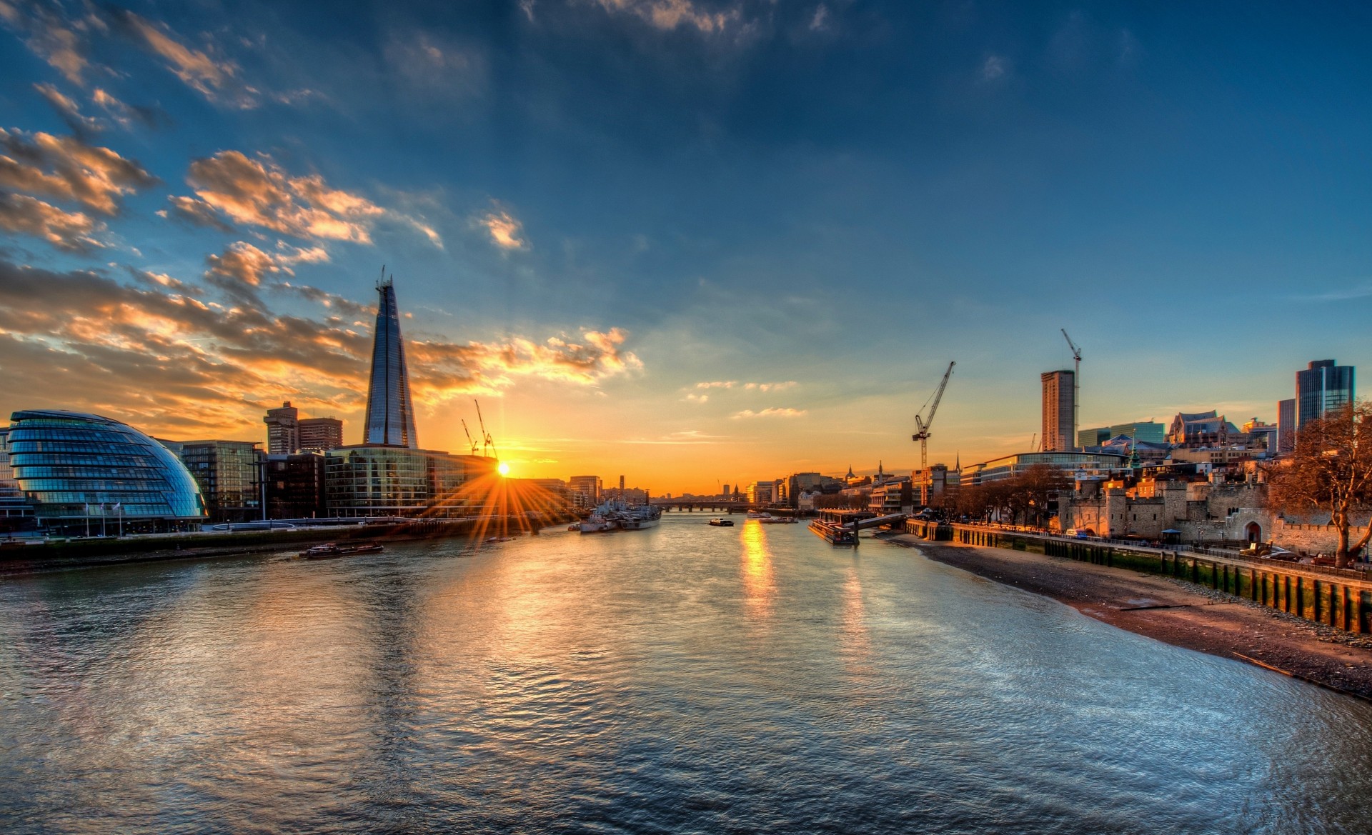 unset river thames london city hall shard thame