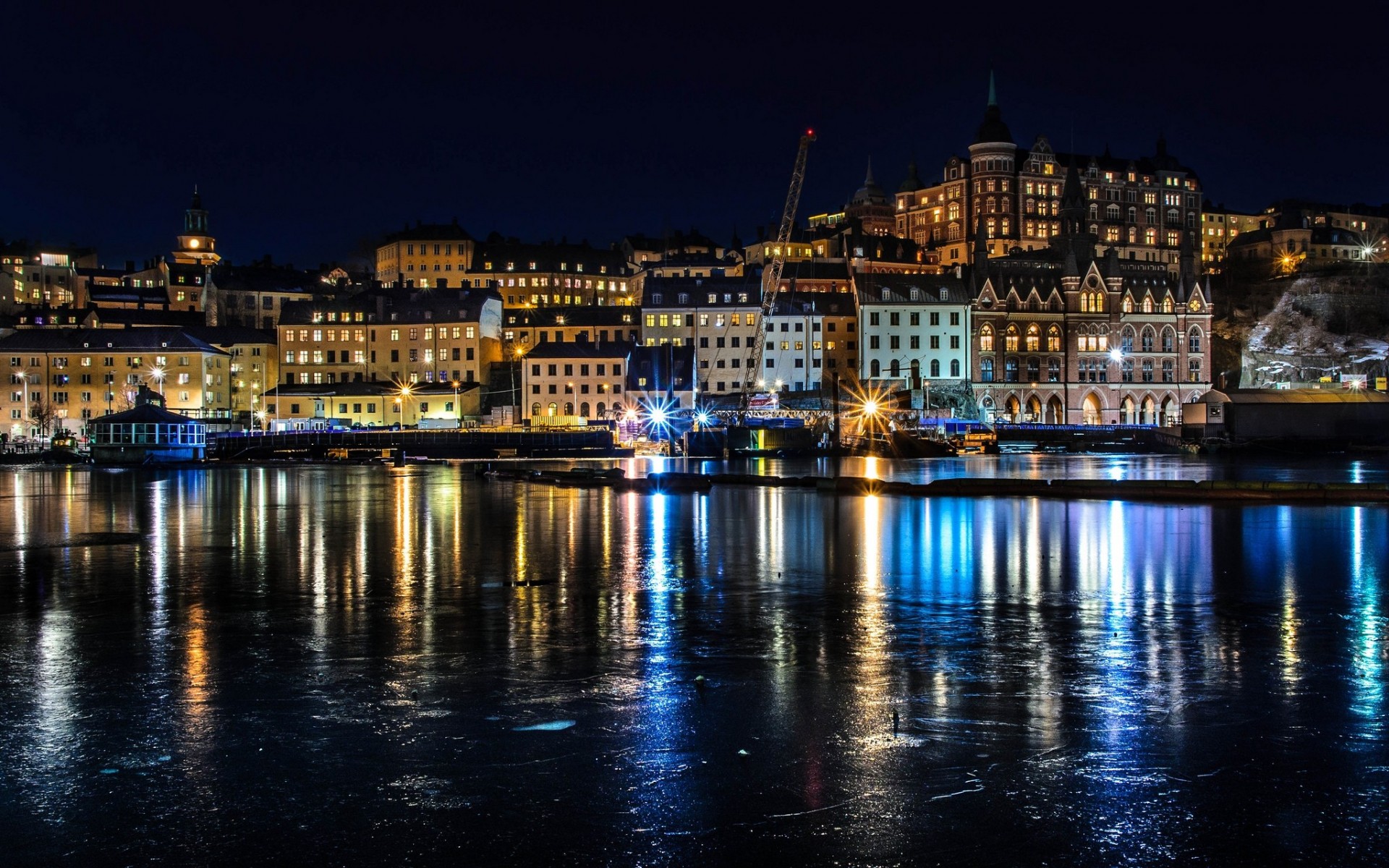 lights night stockholm sweden reflection