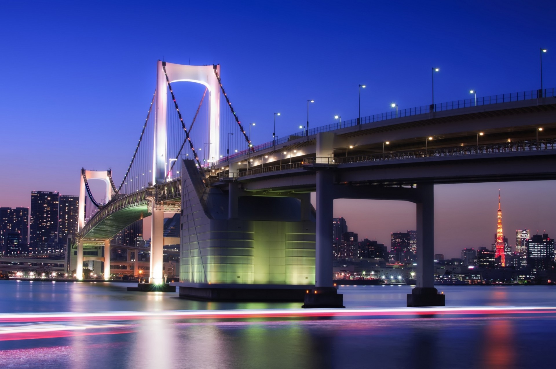 luci baia capitale notte tokyo cielo ponte metropoli luci blu costruzione giappone torre illuminazione casa