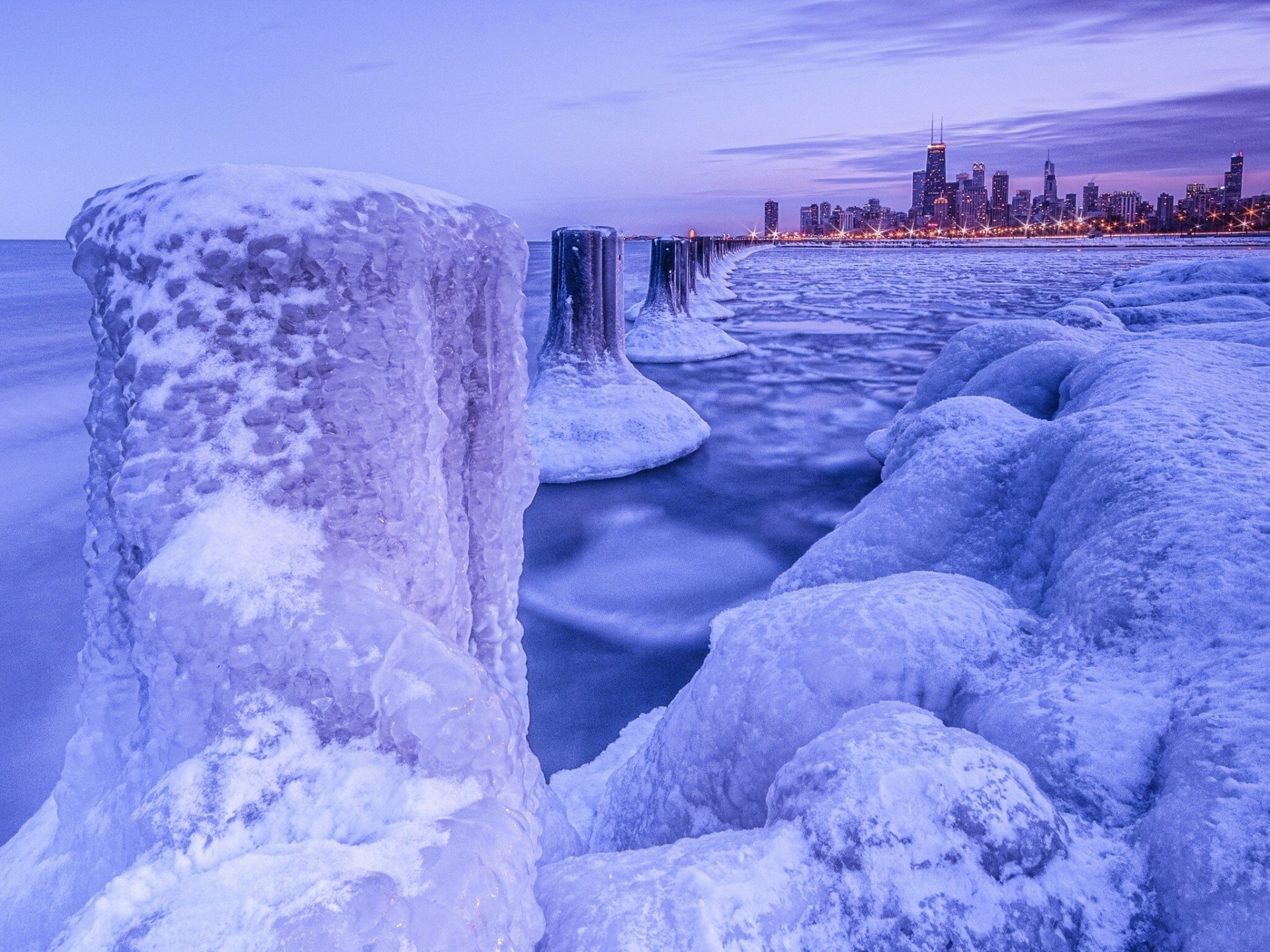 chicago gel glace ville de nuit hiver